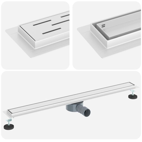 vidaXL Ralo de Chuveiro 2 em 1 com Sif&atilde;o 360&deg; Prateado 90 cm