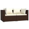 vidaXL 3 pcs conjunto lounge jardim c/ almofad&otilde;es vime PE castanho