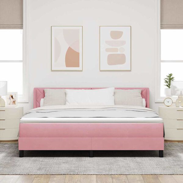 vidaXL Cama Box com colch&atilde;o com cabeceira Rosa 200 x 180 cm Poli&eacute;ster