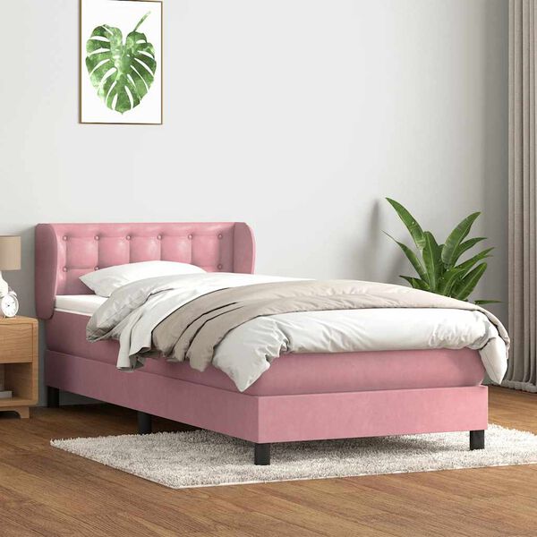 vidaXL Cama com molas/colch&atilde;o rosa 90x220 cm veludo