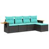vidaXL 5 pcs conjunto de sof&aacute;s p/ jardim c/ almofad&otilde;es vime PE preto
