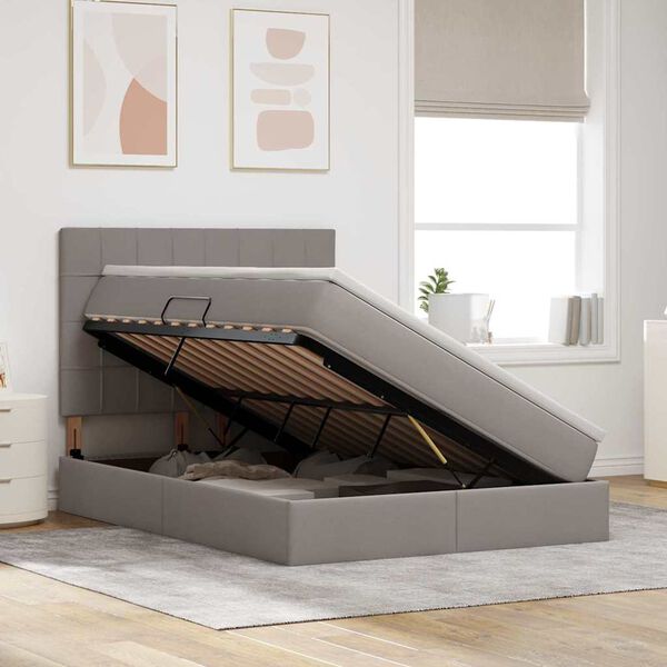 vidaXL Cama com arruma&ccedil;&atilde;o e LED Cinzento-acastanhado 140 x 200 cm