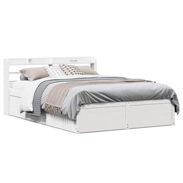 vidaXL Estrutura cama c/ cabeceira 140x190 cm pinho maciço branco
