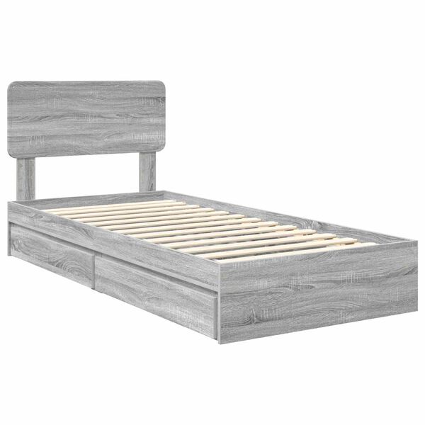vidaXL Cama com Armazenamento com cabeceira Cinza Sonoma 100 x 200 cm