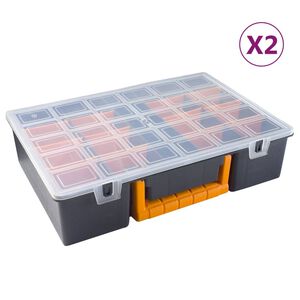 vidaXL 2pcs caixas arruma&ccedil;&atilde;o c/ divis&oacute;rias remov&iacute;veis 360x250x85 mm PP
