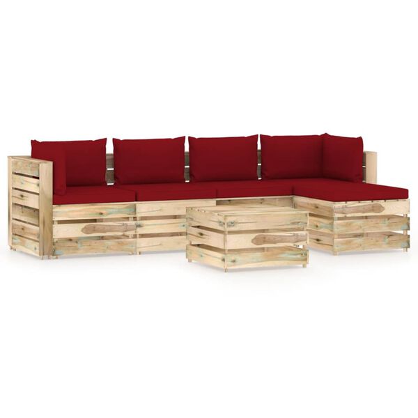 vidaXL 6 pcs conj. lounge jardim c/ almofad&otilde;es madeira impreg. verde