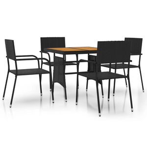 vidaXL 5 pcs Conjunto de jantar p/ exterior vime PE preto