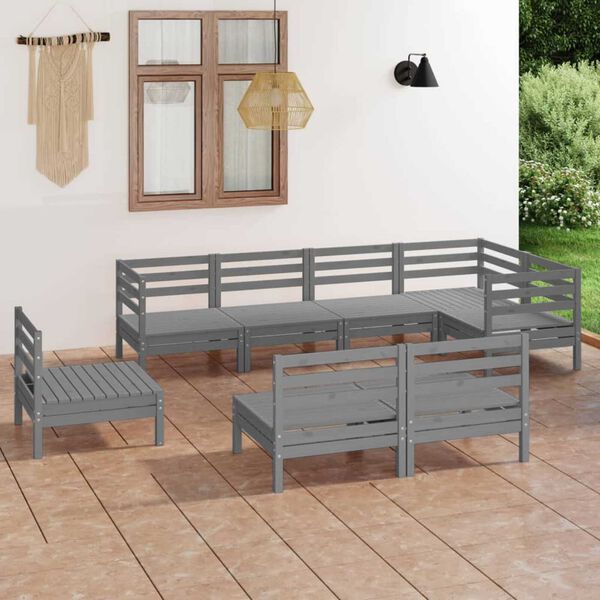 vidaXL 8 pcs conjunto lounge de jardim pinho maci&ccedil;o cinzento