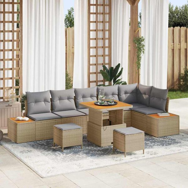 vidaXL Conjunto de Sof&aacute; de Jardim 9 pcs Bege Rattan Sint&eacute;tico