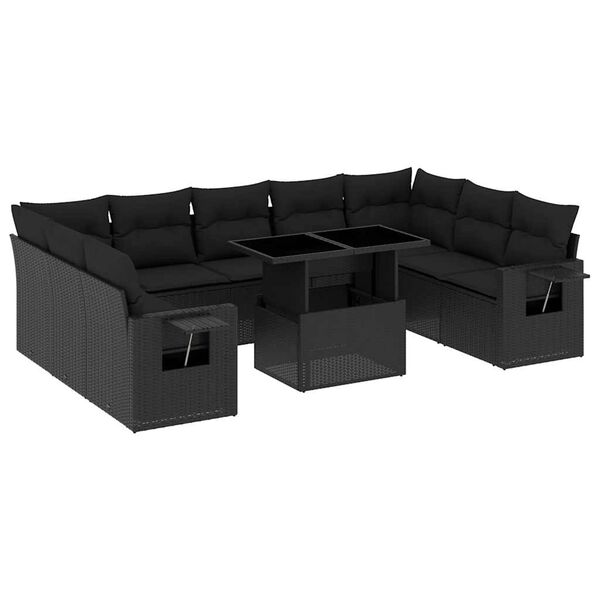 vidaXL 10 pcs conjunto sof&aacute;s de jardim c/ almofad&otilde;es vime PE preto
