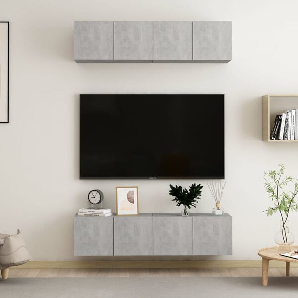 vidaXL M&oacute;veis de TV 4 pcs 60x30x30 cm contraplacado cinzento cimento