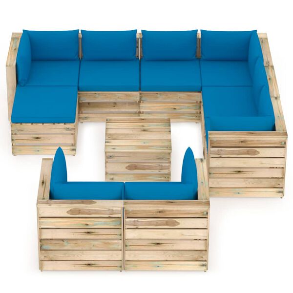 vidaXL 10 pcs conj. lounge jardim c/ almofad&otilde;es madeira impreg. verde