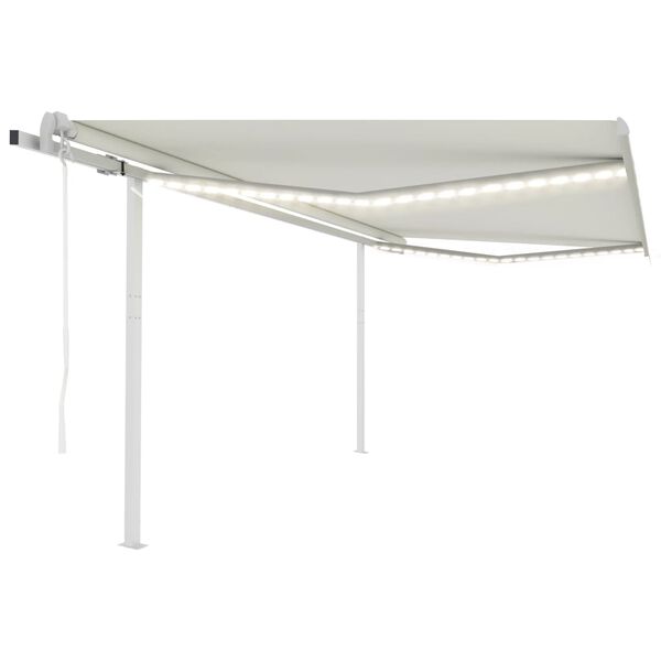 vidaXL Toldo autom&aacute;tico c/ LED e sensor de vento 4,5x3,5 m cor creme