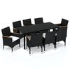 vidaXL 9 pcs conjunto de jantar p/ jardim c/ almofadões vime PE preto