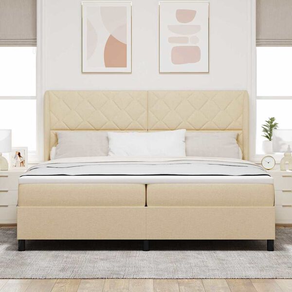 vidaXL Cama Box com colch&atilde;o com cabeceira Creme 200 x 200 cm tecido