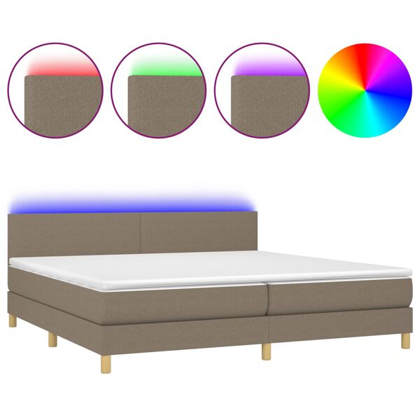 vidaXL Cama box spring colch&atilde;o/LED 200x200cm tecido cinza-acastanhado