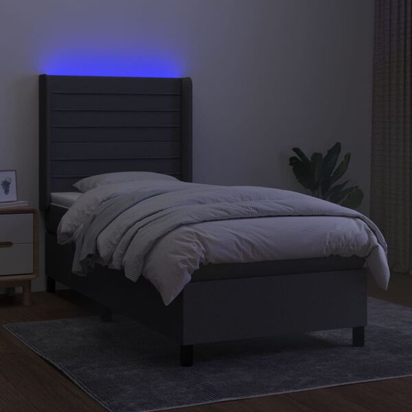 vidaXL Cama box spring c/ colch&atilde;o e LED 80x200 cm tecido cinza-escuro