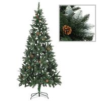 vidaXL Árvore de Natal artificial com pinhas e brilho branco 210 cm
