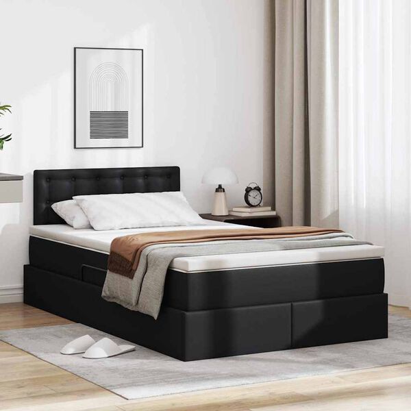 vidaXL Cama com arruma&ccedil;&atilde;o e colch&atilde;o Preto 120 x 190 cm Couro Sint&eacute;tico