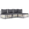 vidaXL 4 pcs conjunto lounge de jardim c/ almofad&otilde;es vime PE antracite