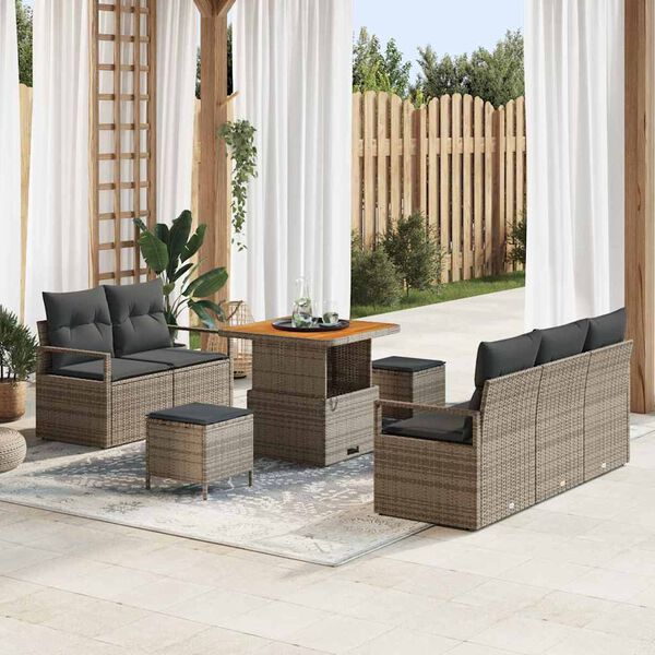vidaXL Conjunto de Sof&aacute; de Jardim com almofada 8 pcs Cinzeto vime PE