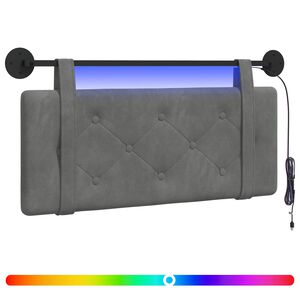 vidaXL Cabeceira suspensa Com luz LED Cinzento-Escuro Veludo