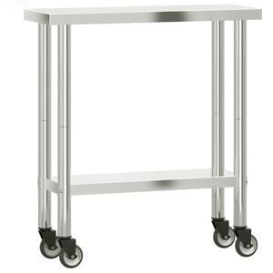 vidaXL Mesa de trabalho de cozinha c/ rodas 82,5x30x85 cm a&ccedil;o inox.