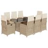 vidaXL 9 pcs conjunto de jantar p/ jardim com almofad&otilde;es vime PE bege