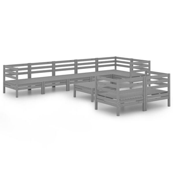 vidaXL 9 pcs conjunto lounge de jardim pinho maci&ccedil;o cinzento