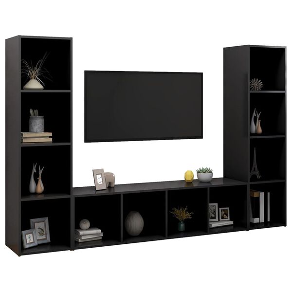 vidaXL M&oacute;veis de TV 3 pcs 142,5x35x36,5 cm contraplacado preto