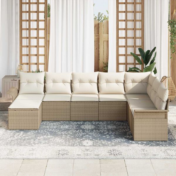 vidaXL Conjunto de Sof&aacute; de Jardim 8 pcs Bege Rattan Sint&eacute;tico