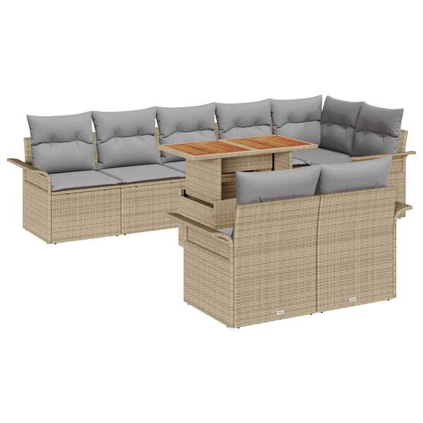 vidaXL Conjunto de Sof&aacute; de Jardim 9 pcs Bege Rattan Sint&eacute;tico