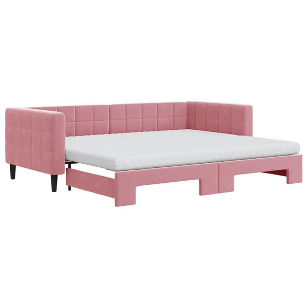 vidaXL Sofá-cama com gavetão e colchões 90x200 cm veludo rosa