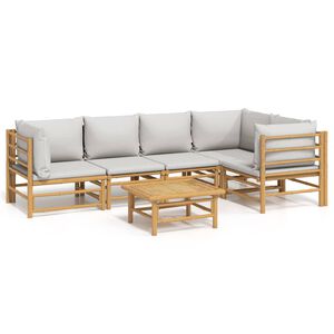 vidaXL 6 pcs conj. lounge de jardim bambu c/ almofad&otilde;es cinzento-claro