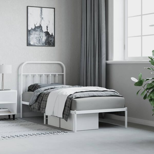 vidaXL Estrutura de cama com cabeceira 90x200 cm metal branco