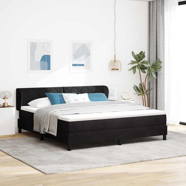 vidaXL Cama Box com colch&atilde;o com cabeceira Preto 180 x 200 cm Veludo