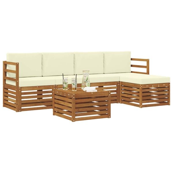 vidaXL Conjunto de Sof&aacute;s para Exterior 6 pcs Natural e Creme