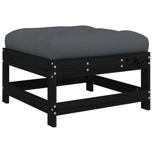 vidaXL Apoio de p&eacute;s p/ jardim c/ almofad&atilde;o pinho maci&ccedil;o preto