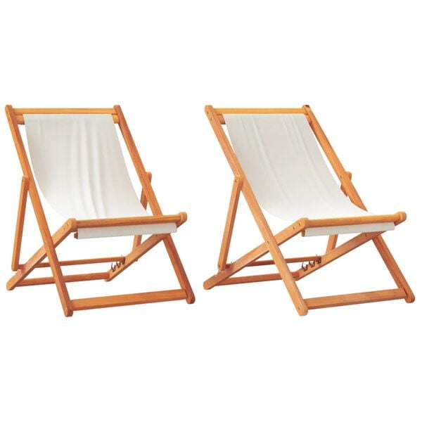 vidaXL Cadeiras de praia dobr&aacute;veis 2 pcs tecido branco nata