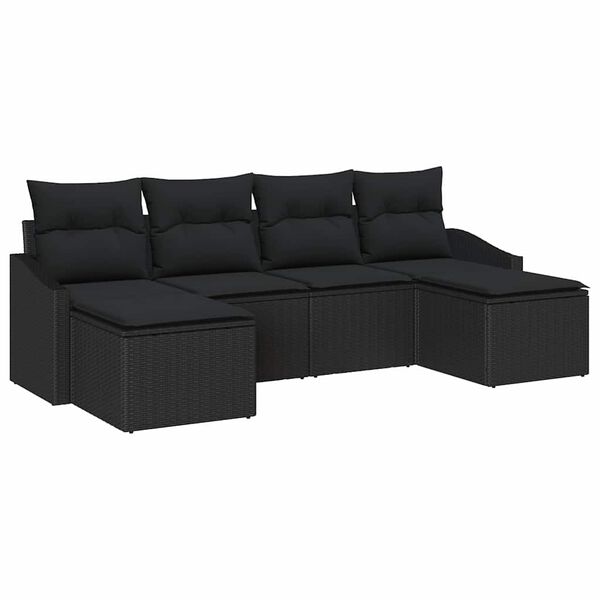 vidaXL Conjunto de Sof&aacute;s com almofada 6 pcs Preto vime PE