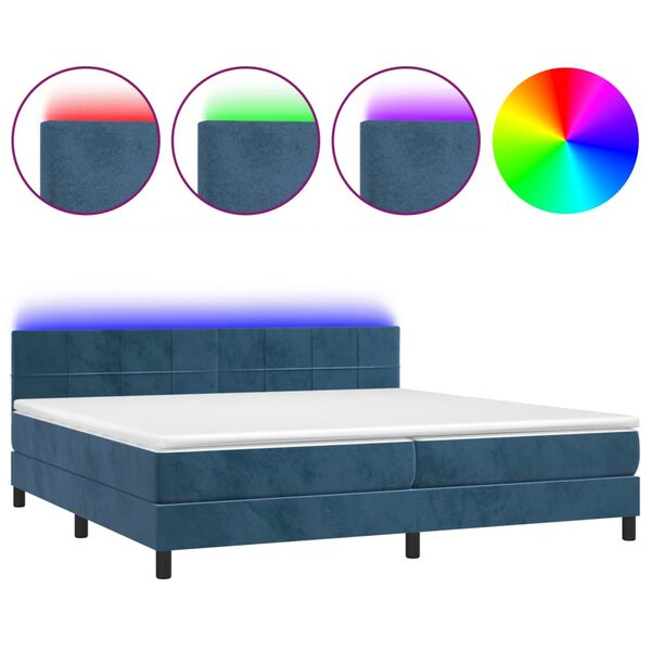 vidaXL Cama box spring c/ colch&atilde;o/LED 200x200 cm veludo azul-escuro