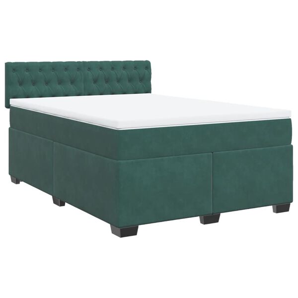 vidaXL Cama com molas/colchão 160x200 cm veludo verde-escuro