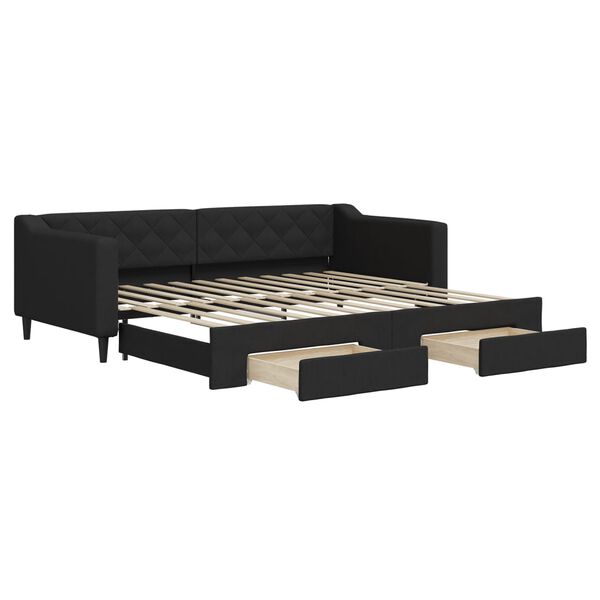 vidaXL Sofá-cama com gavetão e gavetas 90x200 cm tecido preto