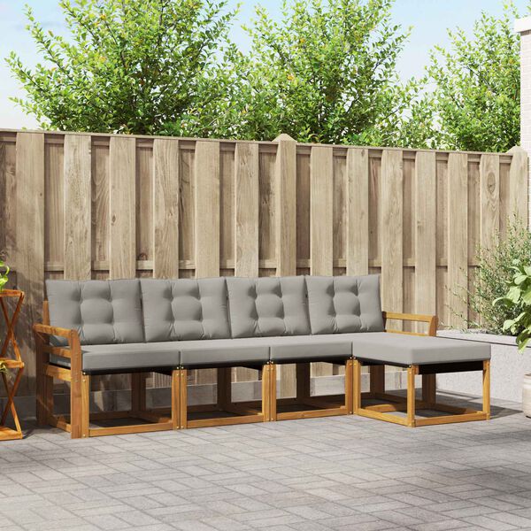 vidaXL Conjunto de Sof&aacute;s para Exterior 5 pcs Cinza Natural e Claro