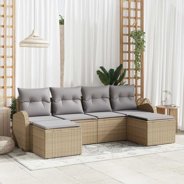 vidaXL Conjunto de Sof&aacute; de Jardim 6 pcs Bege Rattan de Polipropileno