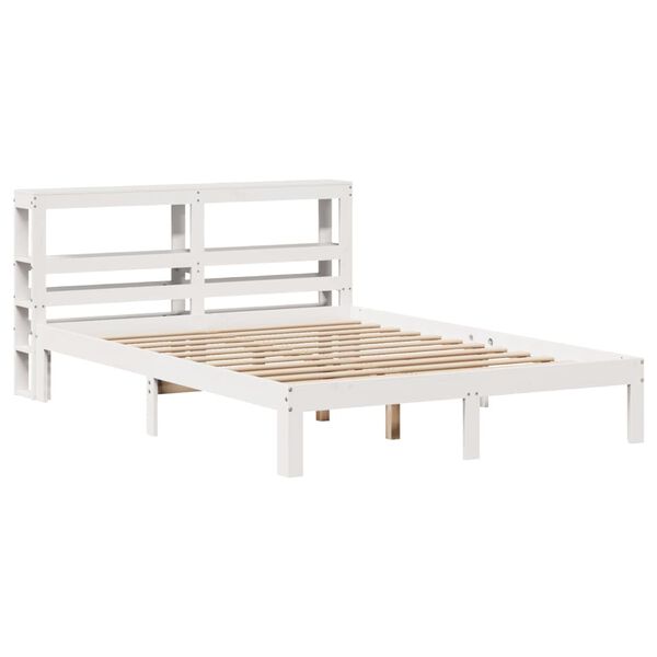 vidaXL Estrutura cama c/ cabeceira 135x190 cm pinho maci&ccedil;o branco
