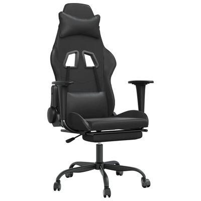 vidaXL Cadeira gaming c/ apoio pés couro artificial preto