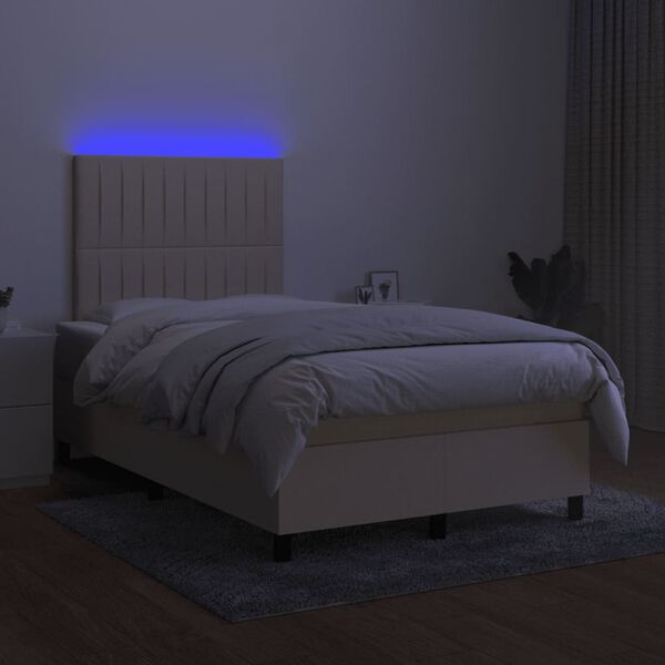 vidaXL Cama box spring c/ colch&atilde;o e LED 120x200 cm tecido cor creme