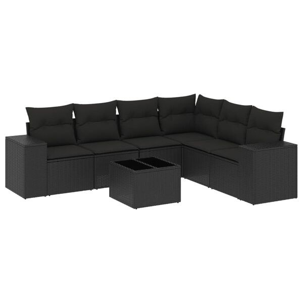 vidaXL 7 pcs conjunto de sofás p/ jardim c/ almofadões vime PE preto