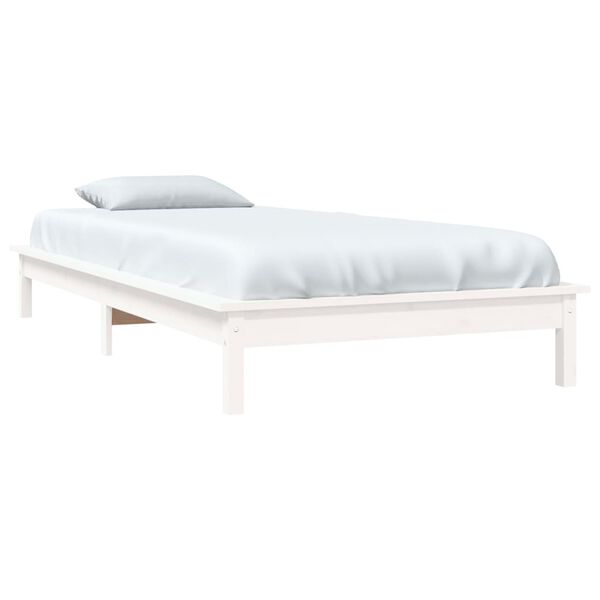 vidaXL Estrutura de cama de solteiro 90x190 cm pinho maci&ccedil;o branco